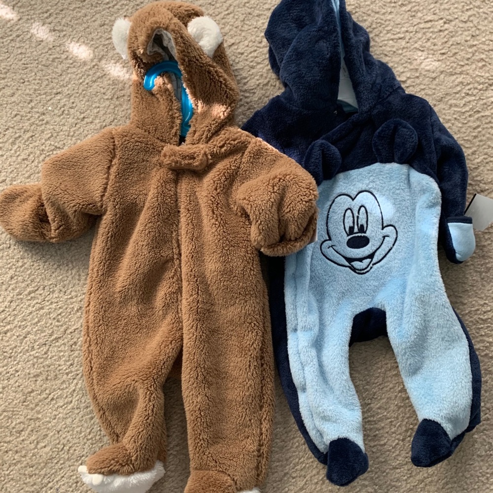 Two warm and cozy baby boy footie coveralls
